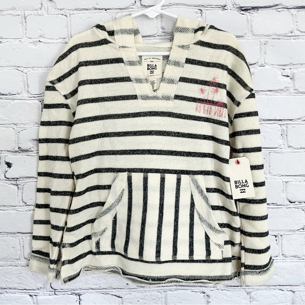 New Billabong Kids Stripe Pullover Sweatshirt Hood No Bad Vibes Size XS